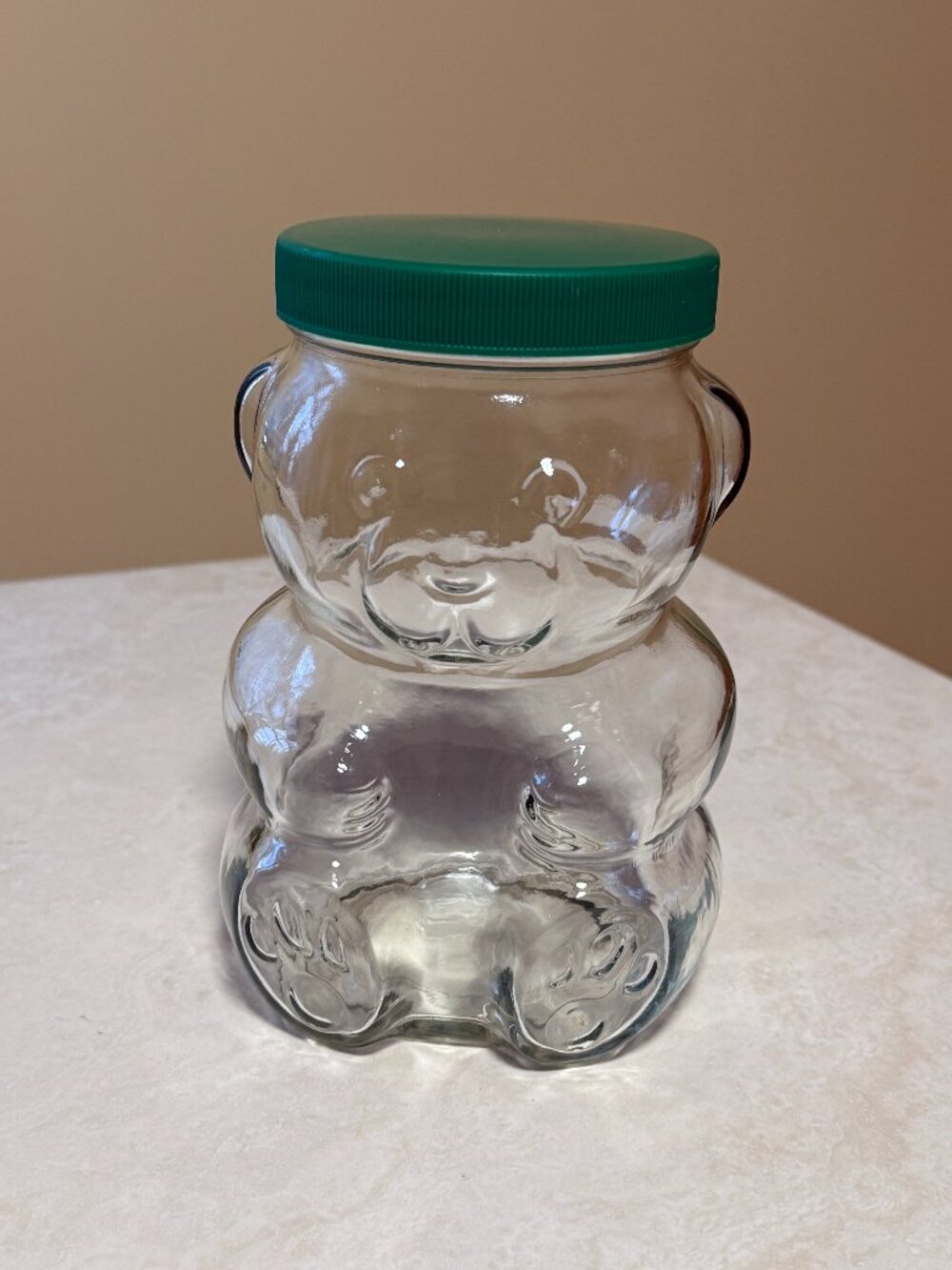 Vintage Kraft Peanut Butter Papa Bear Glass Jar w/ Green Lid